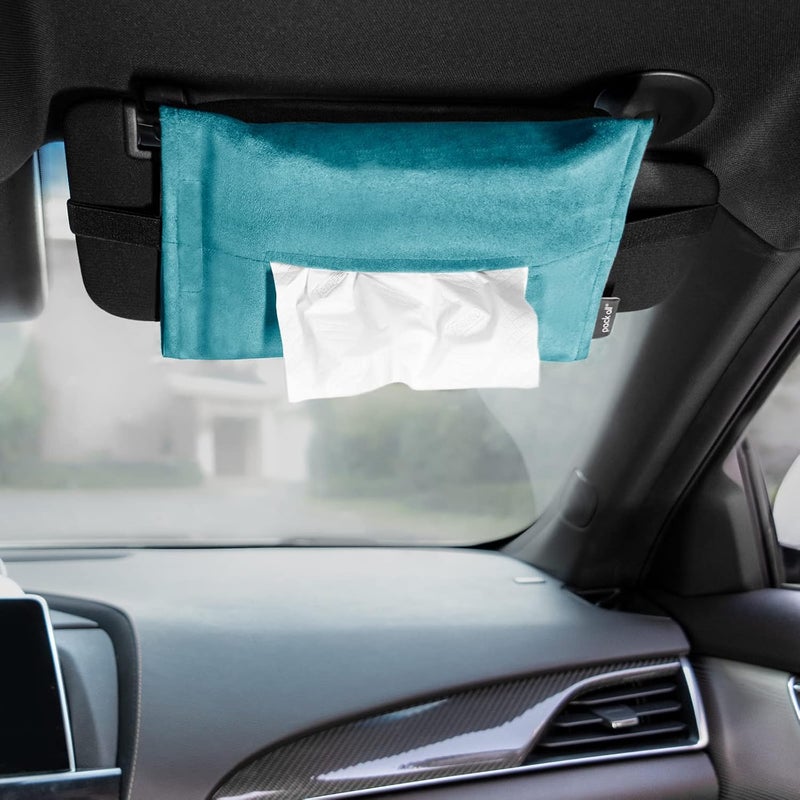 pack all Car Tissue Holder, Premium Microsuede Sun Visor Napkin Dispenser, Wipes Case for Backseat, Vehicle Accessories (Lake Blue) - Image 1